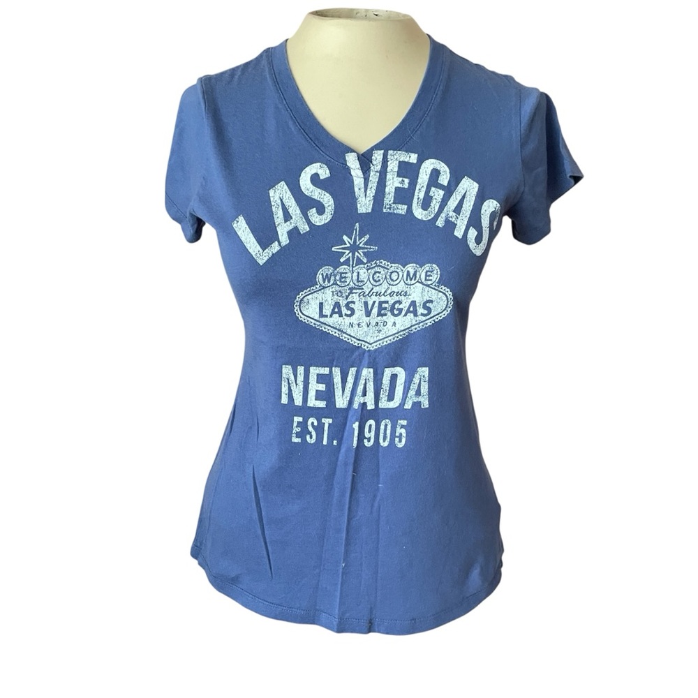 X-treme Blue Las Vegas Sign Graphic Women's Top Babydoll Cotton T-shirt Large